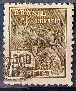 Selo Regular Cod RHM 284 Vovo Mercurio e Globo 300 Reis Filigrana K 1931 Circulado 12