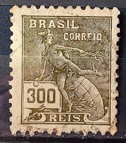 Selo Regular Cod RHM 284 Vovo Mercurio e Globo 300 Reis Filigrana K 1931 Circulado 13