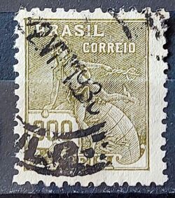 Selo Regular Cod RHM 284 Vovo Mercurio e Globo 300 Reis Filigrana K 1931 Circulado 16