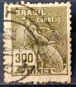 Selo Regular Cod RHM 284 Vovo Mercurio e Globo 300 Reis Filigrana K 1931 Circulado 2