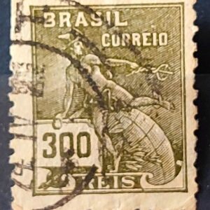Selo Regular Cod RHM 284 Vovo Mercurio e Globo 300 Reis Filigrana K 1931 Circulado 2