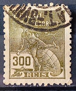 Selo Regular Cod RHM 284 Vovo Mercurio e Globo 300 Reis Filigrana K 1931 Circulado 3