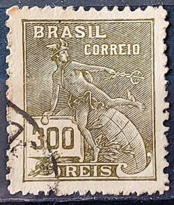 Selo Regular Cod RHM 284 Vovo Mercurio e Globo 300 Reis Filigrana K 1931 Circulado 4