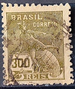 Selo Regular Cod RHM 284 Vovo Mercurio e Globo 300 Reis Filigrana K 1931 Circulado 6