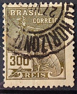 Selo Regular Cod RHM 284 Vovo Mercurio e Globo 300 Reis Filigrana K 1931 Circulado 7