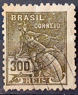 Selo Regular Cod RHM 284 Vovo Mercurio e Globo 300 Reis Filigrana K 1931 Circulado 8