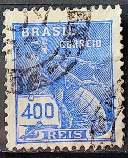 Selo Regular Cod RHM 285 Vovo Mercurio e Globo 400 Reis Filigrana K 1931 Circulado 2