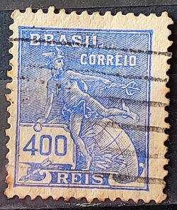 Selo Regular Cod RHM 285 Vovo Mercurio e Globo 400 Reis Filigrana K 1931 Circulado 5