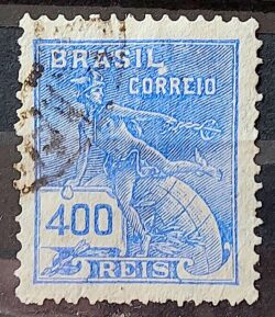 Selo Regular Cod RHM 285 Vovo Mercurio e Globo 400 Reis Filigrana K 1931 Circulado 8