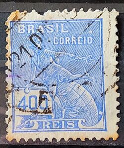 Selo Regular Cod RHM 285 Vovo Mercurio e Globo 400 Reis Filigrana K 1931 Circulado 9