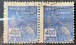 Selo Regular Cod RHM 285 Vovo Mercurio e Globo 400 Reis Filigrana K 1931 Circulado Par