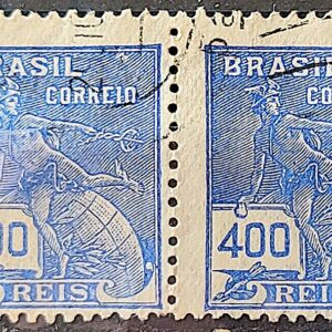 Selo Regular Cod RHM 285 Vovo Mercurio e Globo 400 Reis Filigrana K 1931 Circulado Par