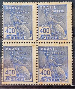 Selo Regular Cod RHM 285 Vovo Mercurio e Globo 400 Reis Filigrana K 1931 Quadra