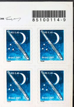 Selo Regular RHM 807 Instrumento Musical Flauta Lua 2001 Quadra Codigo de Barras