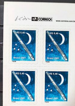Selo Regular RHM 807 Instrumento Musical Flauta Lua 2001 Quadra Vinheta Correios