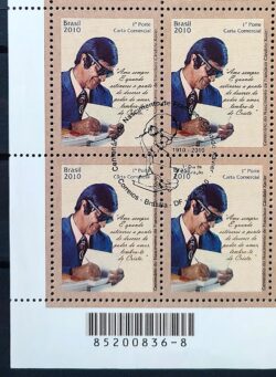 C 2954 Selo Chico Xavier Espiritismo Espirita 2010 Quadra CBC Brasilia Codigo de Barras