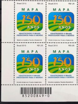 C 3002 Selo MAPA 150 Anos Agricultura 2010 Quadra Codigo de Barras