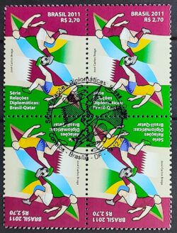 C 3166 Selo Relacoes Diplomaticas Brasil Catar Qatar Futebol 2011 Quadra CBC Brasilia 2