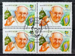 C 3290 Selo Papa Francisco no Brasil Bandeira JMJ Religiao 2013 Quadra CBC RJ 2