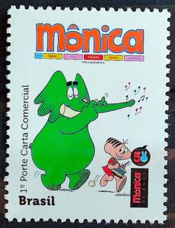 C 3337 Selo Despersonalizado Turma da Monica Desenho Crianca 2014 Elefante Tambor Musica