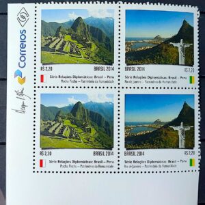 C 3373 Selo Relacoes Diplomaticas Brasil Peru Machu Pichu Rio de Janeiro 2014 Quadra Vinheta Correios