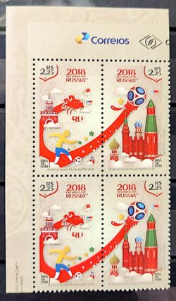 C 3755 Selo Brasil na Copa do Mundo da Fifa Futebol Russia 2018 Quadra Vinheta Correios