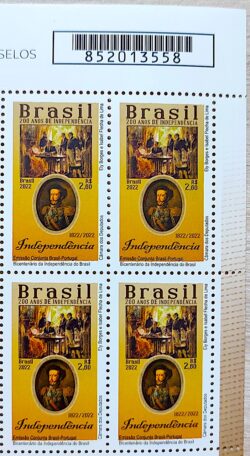 C 4057 Selo Bicentenario da Independencia Dom Pedro Portugal 2022 Quadra Codigo de Barras