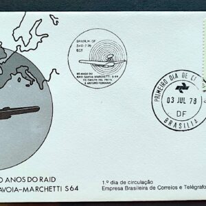 Envelope FDC 154 1978 Aviao Raid Savoia Marchetti Mapa CBC e CPD DF Brasilia