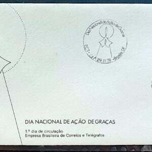 Envelope FDC 168 1978 Acao de Gracas Religiao CBC e CPD DF Brasilia