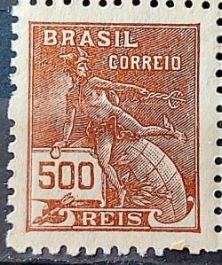 Selo Regular Cod RHM 286 Vovo Mercurio e Globo 500 Reis Filigrana K 1931