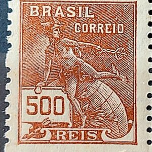 Selo Regular Cod RHM 286 Vovo Mercurio e Globo 500 Reis Filigrana K 1931