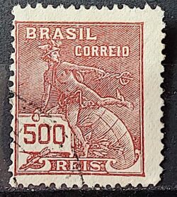 Selo Regular Cod RHM 286 Vovo Mercurio e Globo 500 Reis Filigrana K 1931 Circulado 1