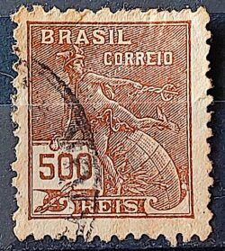 Selo Regular Cod RHM 286 Vovo Mercurio e Globo 500 Reis Filigrana K 1931 Circulado 10