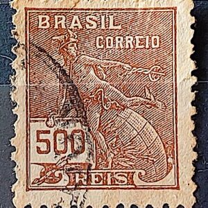 Selo Regular Cod RHM 286 Vovo Mercurio e Globo 500 Reis Filigrana K 1931 Circulado 10