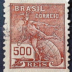 Selo Regular Cod RHM 286 Vovo Mercurio e Globo 500 Reis Filigrana K 1931 Circulado 11