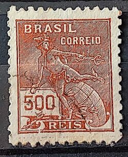 Selo Regular Cod RHM 286 Vovo Mercurio e Globo 500 Reis Filigrana K 1931 Circulado 12