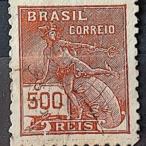 Selo Regular Cod RHM 286 Vovo Mercurio e Globo 500 Reis Filigrana K 1931 Circulado 12