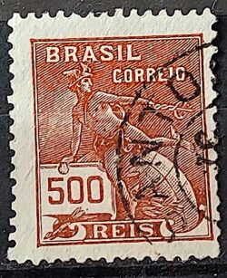 Selo Regular Cod RHM 286 Vovo Mercurio e Globo 500 Reis Filigrana K 1931 Circulado 13