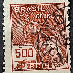 Selo Regular Cod RHM 286 Vovo Mercurio e Globo 500 Reis Filigrana K 1931 Circulado 13
