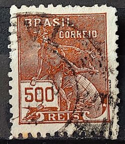 Selo Regular Cod RHM 286 Vovo Mercurio e Globo 500 Reis Filigrana K 1931 Circulado 14