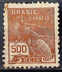 Selo Regular Cod RHM 286 Vovo Mercurio e Globo 500 Reis Filigrana K 1931 Circulado 15