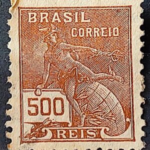 Selo Regular Cod RHM 286 Vovo Mercurio e Globo 500 Reis Filigrana K 1931 Circulado 15
