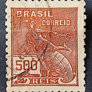 Selo Regular Cod RHM 286 Vovo Mercurio e Globo 500 Reis Filigrana K 1931 Circulado 2