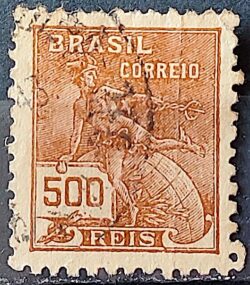 Selo Regular Cod RHM 286 Vovo Mercurio e Globo 500 Reis Filigrana K 1931 Circulado 3