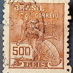 Selo Regular Cod RHM 286 Vovo Mercurio e Globo 500 Reis Filigrana K 1931 Circulado 3