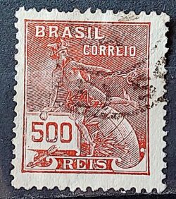 Selo Regular Cod RHM 286 Vovo Mercurio e Globo 500 Reis Filigrana K 1931 Circulado 4