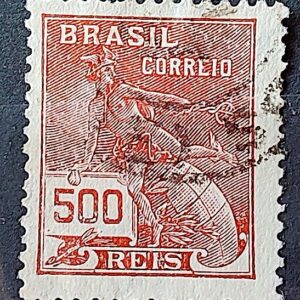 Selo Regular Cod RHM 286 Vovo Mercurio e Globo 500 Reis Filigrana K 1931 Circulado 4