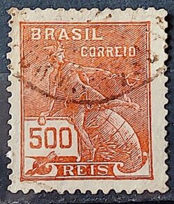 Selo Regular Cod RHM 286 Vovo Mercurio e Globo 500 Reis Filigrana K 1931 Circulado 5