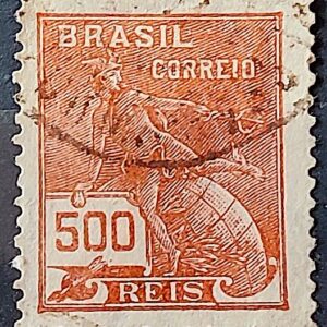 Selo Regular Cod RHM 286 Vovo Mercurio e Globo 500 Reis Filigrana K 1931 Circulado 5