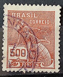 Selo Regular Cod RHM 286 Vovo Mercurio e Globo 500 Reis Filigrana K 1931 Circulado 6